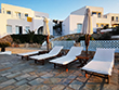 The sunbeds of the Solaris hotel in Folegandros island, Cyclades, Greece
