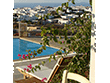 The view of the Chora village from the courtyard of the Solaris hotel in Folegandros island, Cyclades, Greece