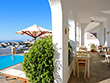 The courtyard of the Solaris hotel in Folegandros island, Cyclades, Greece