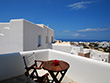 Aegean sea and the Chora village, view from a room of the Solaris hotel in Folegandros island, Cyclades, Greece