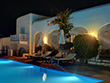 Night at the swimming pool of the Solaris hotel in Folegandros island, Cyclades, Greece